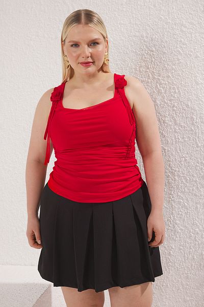 Trendyol Curve Κόκκινη πλεκτή μπλούζα από τούλι TBBSS25AF00092