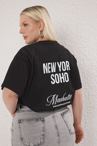 Trendyol Curve Black Printed Oversized T-Shirt Tbbss25Bf00036