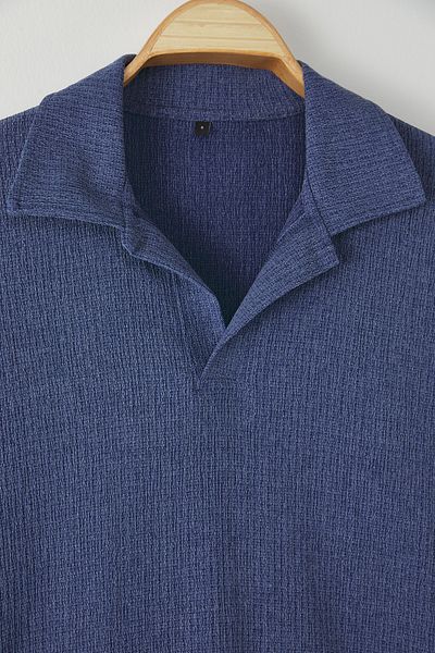 Trendyol Collection Tričko Indigo Oversize s polo výstřihem TMNSS25PO00045