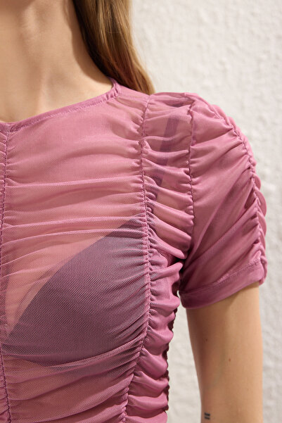 Trendyol Collection Πλεκτή μπλούζα σε χρώμα πούδρας με λεπτομέρεια - TWOSS25BZ00213