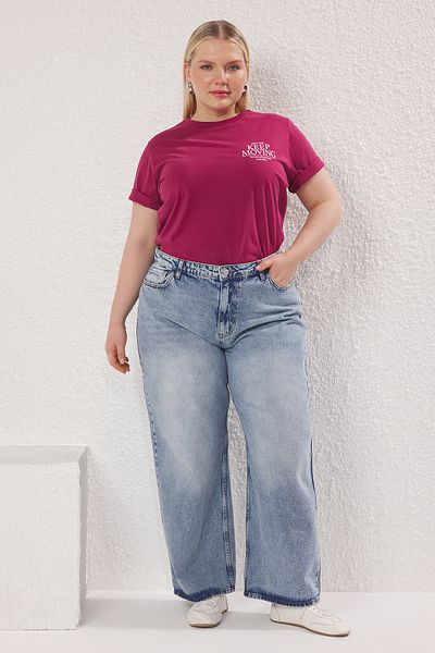 Trendyol Curve Blaue Jeans mit hoher Taille, weitem Bein und weitem Bein