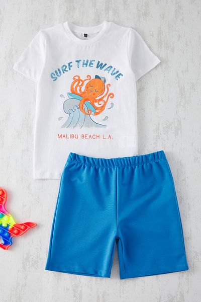 TRENDYOLKIDS Blue Male Child Cotton Printed Adısciga Crown Inerolu Tkdss25Au00082