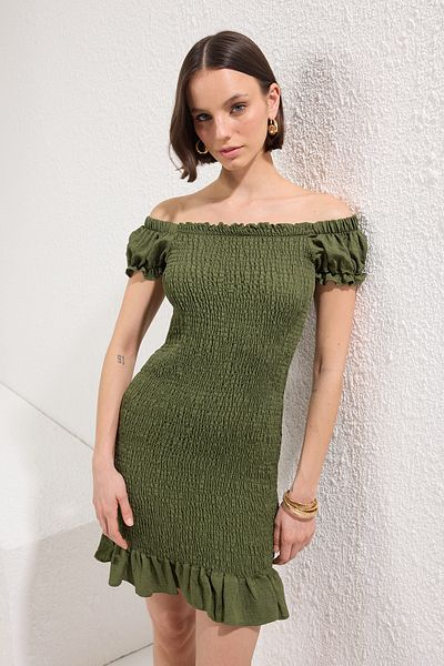 Trendyol Collection Khaki Straight Gipeli Mini Woven Dress Twoss23El00892