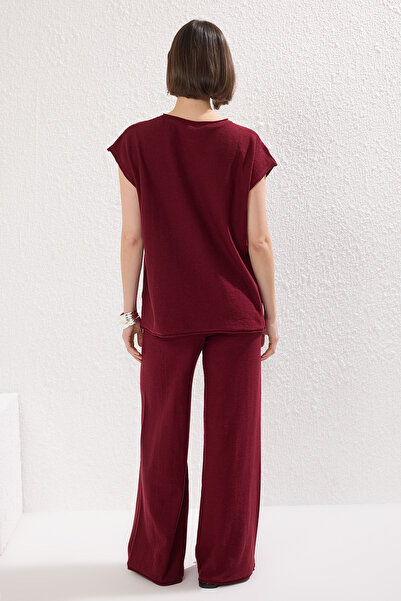 Trendyol Collection Burgundy Crew Neck Blouse-Pants Bottom-Top Suit Twoss25Au00067