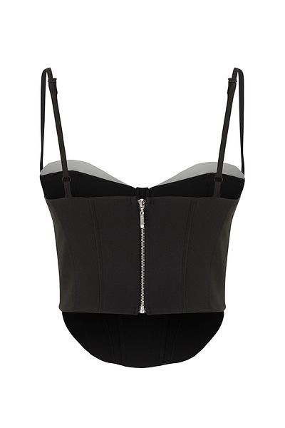 Trendyol Collection Schwarzes, gewebtes, schickes Bustier mit herzförmigem Ausschnitt und Accessoire-Detail TPRSS25BS00016