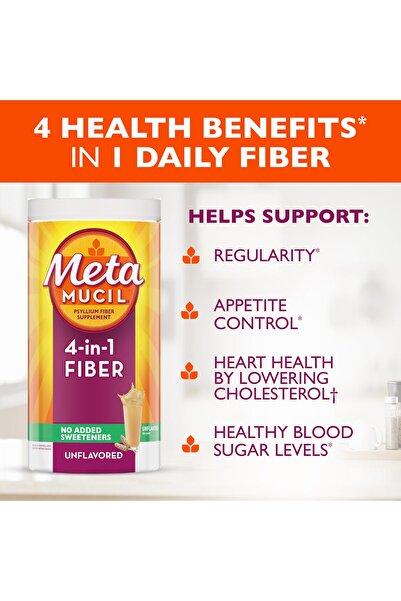 Metamucil Unflavored Psyllium Husk Powder Fiber Supplement, No Sweeteners, Digestive Health, 114 tsp