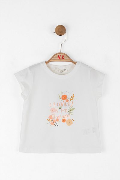nk kids Flower Patterned Crew Neck Cotton Comfortable and Stylish Girl's T-Shirt