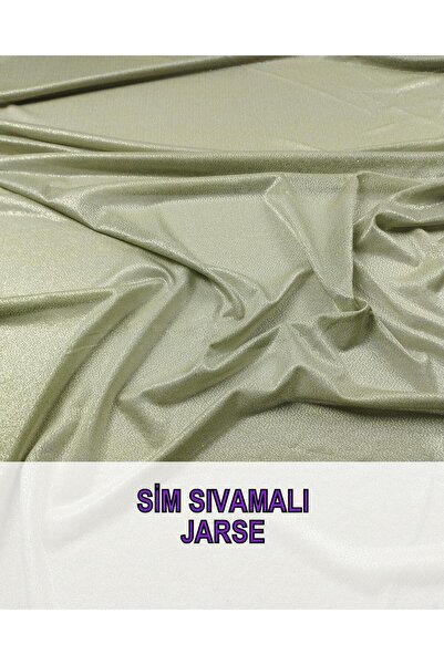 Kumaş Parça Pastel Verde Agrafat cu aur Subțire Jersey Lățime: 130