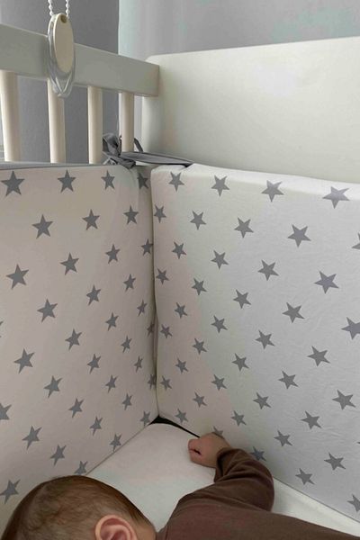Jaju Baby Gray Starry 60X120 cm Edge Protection Crib Protector Cushion Customized Size 60*120cm