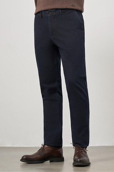 İmza Dark Navy Blue Cotton Casual Comfort Fit Chino Trousers with Side Pockets 1003245156