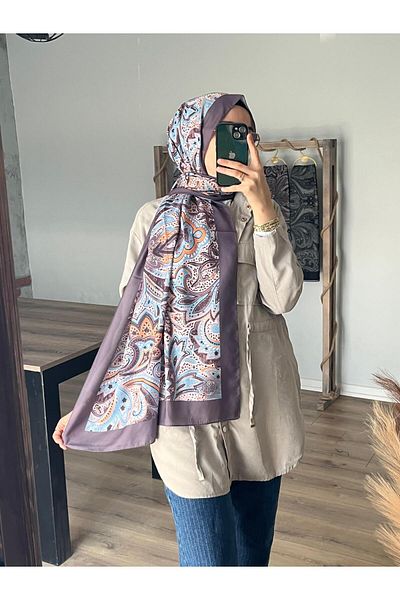 Merwiss Women's Ethnic Patterned Soft Cotton Blue-Brown Shawl