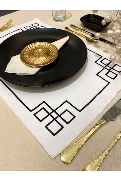 Soft Colours Set de 2 bucăți greacă cu modele geometrice decorative brodate pentru serviciu american