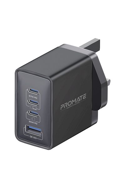 Promate 67W USB-C GaN Wall Charger, Ultra-Compact Dual USB-C Power Delivery Laptop Charger