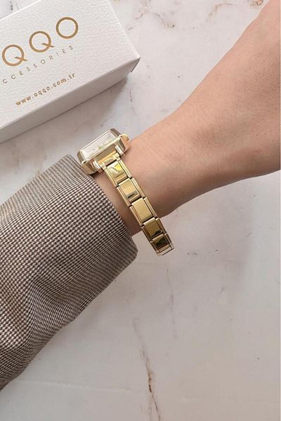 OQQO Thena Gold Square Women's Wristwatch
