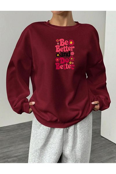 RPT MODA Oversized Relaxed Cut Be Better Printed Detail Basic Sweatshirt Top with Crewneck