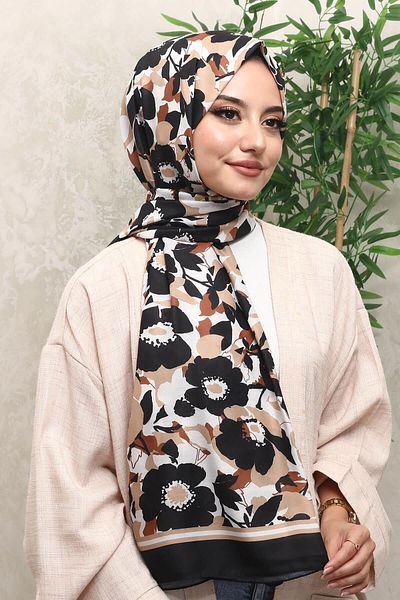 AFVENTE Beige Soft Cotton Shawl - Floral Pattern