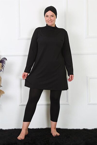 modaserdem Mdsrdm Tam Kapalı Büyük Beden Siyah Mayo 32026