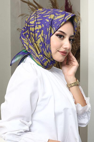 AFVENTE Dark Purple Wavy Patterned Soft Cotton Scarf