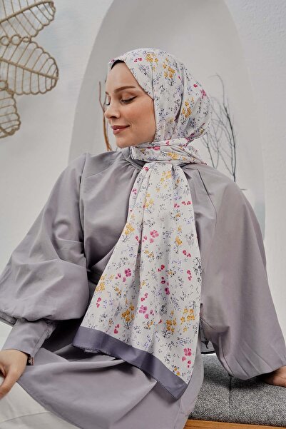 AFVENTE Flower Pattern Gray Soft Cotton Shawl