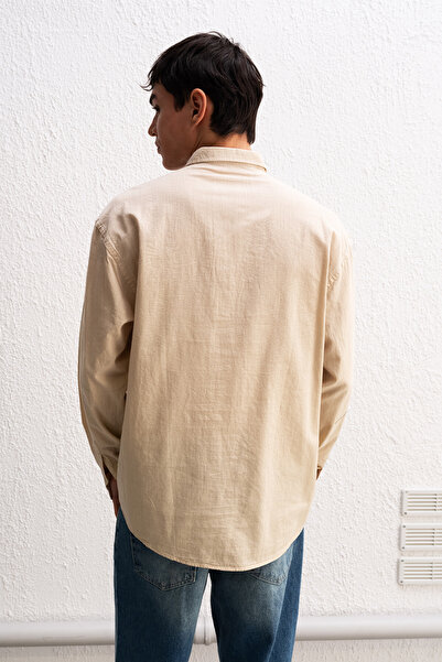 GIESTO OVERSİZE DÖKÜMLÜ HAFİF KETEN GÖMLEK