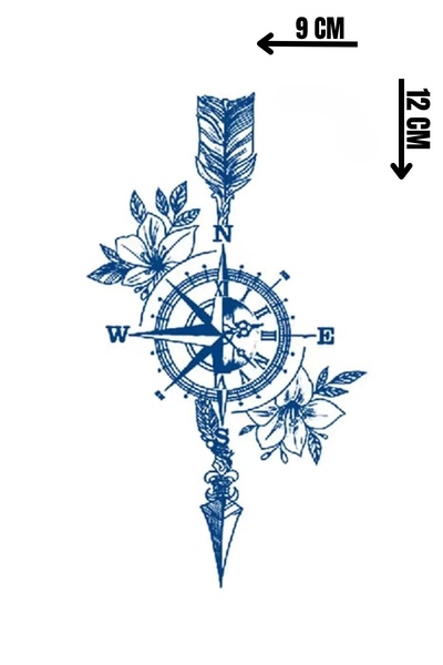 Barly 30 Gün / 1 Ay Kalıcı Pusula Figürlü 12 Saat Sonra Kararan Geçici Dövme Tattoo