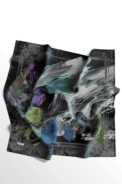 AFVENTE Σκούρο γκρι βαμβακερό κασκόλ - μοτίβο απόσπασμα