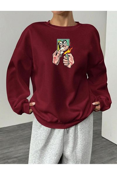 RPT MODA Oversized Casual Cut Photo Print Detail Cycling Collar Basic Sweatshirt Top