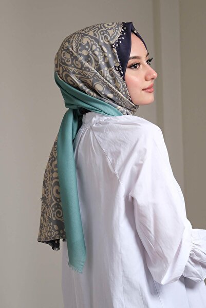 AFVENTE Şal din bumbac albastru deschis cu modele florale