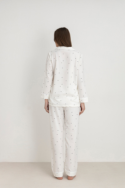 NAP Women's Button-Down Pajamas Set – Aerobin Fabric, Ecru Bow Tie, Light Pink Polka Dot, Light Green