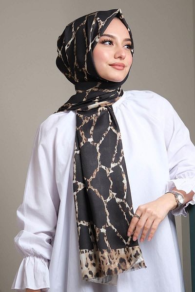 AFVENTE شال قطن أسود - نمط رخامي