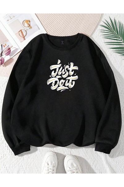 RPT MODA OVERSIZED RELAXED FIT JUST PRINT DETAIL BICYCLE COLLAR BASIC SWEATSHIRT TOP