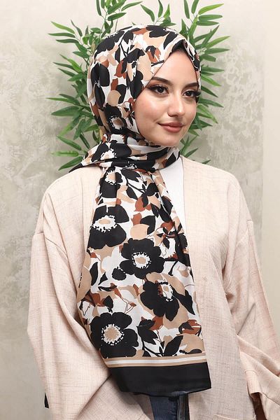 AFVENTE Beige Soft Cotton Shawl - Floral Pattern