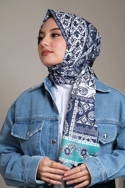 AFVENTE Βαμβακερό σάλι Navy Blue - Paisley Pattern
