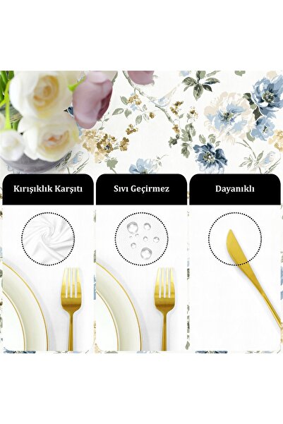 Evim Canvas Bahar Bebe Mavi Sıvı Geçirmez Leke Tutmaz Masa Örtüsü