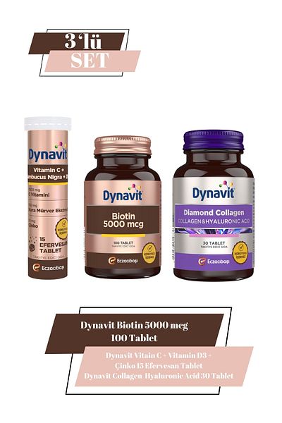 Dynavit Collagen & Hialuronsan & Biotin 5000 Mcg + Vitamind C & D3 & Zink 15 Effervescent