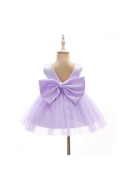 HSNLİFE Baby Girl Lilac Collar Pearl Dress Birthday Dress Girl's Evening Dress Elegant Princess Dress
