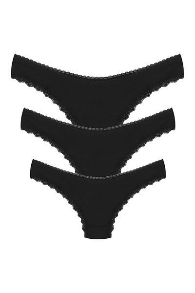 modaserdem Mdsrdm Cotton 3-Piece Thong Panties Black-95% Cotton