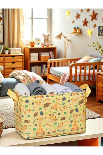PRENDİ HOME Organizator multifuncțional pentru interior dulap cu model girafă Coș organizator dreptunghiular decorativ 30 x 22 x 18