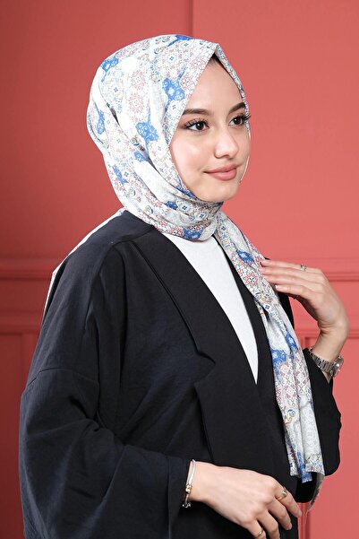 AFVENTE Geometric Pattern Blue Cotton Shawl