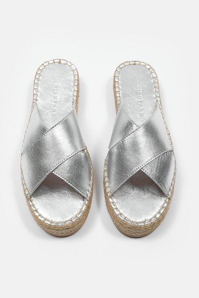 NILUFARR Shell Silver Genuine Leather Women's Espadrille Slippers
