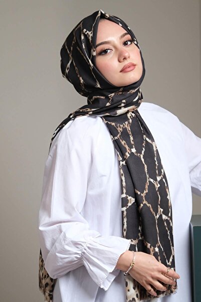 AFVENTE Black Cotton Shawl - Marble Pattern
