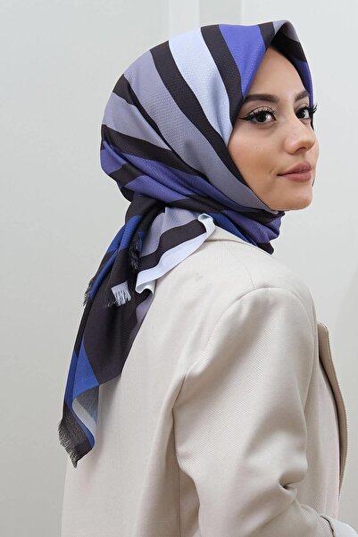 AFVENTE Μπλε ριγέ βαμβακερό κασκόλ