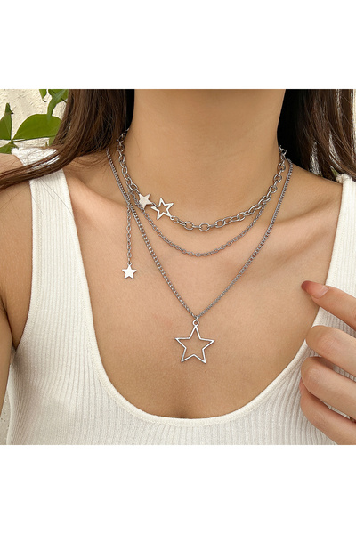 Choice قلادة Salircon Trendy Y2K Star Pendant Necklace فضية اللون بسيطة متعدد...
