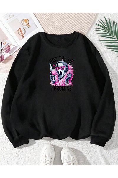 RPT MODA OVERSIZED RELAXED FIT JUST SCREAM PRINT DETAIL BICYCLE COLLAR BASIC SWEATSHIRT TOP