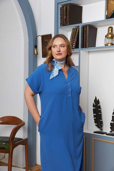 RMG Women's Rmg Plus Size Summer Batwing Sleeve Dress with Turn-Down Collar and Butterfly Button Side Slits and Pockets