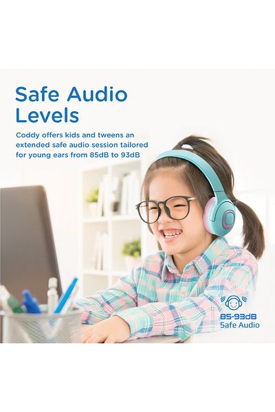 Promate Kids Wireless Bluetooth Headphones,Dual Microphone Volume, AUX Share Port,Bluetooth and Long Battery