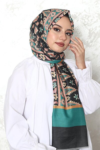 AFVENTE Green Cotton Shawl - Floral Pattern