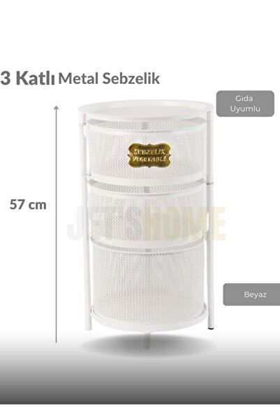 Jet's Home 3 Katlı Sebzelik Açılır Metal Patates Soğan Sepeti Paslanmaz Meyve...