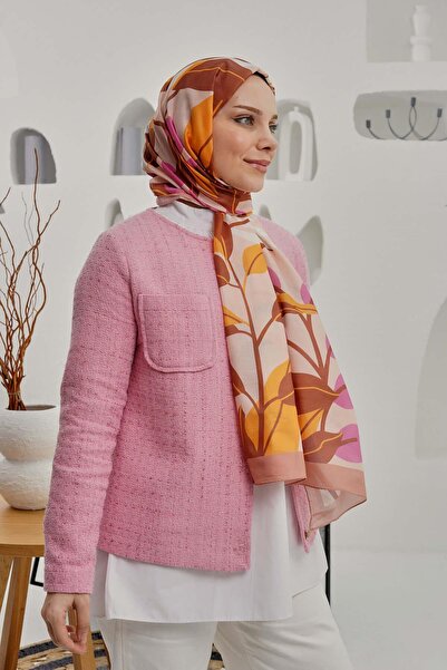 AFVENTE Μαλακό βαμβακερό σάλι με μοτίβο τροπικών φύλλων