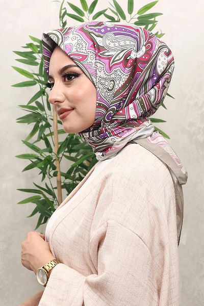 AFVENTE Gray Soft Cotton Wavy Patterned Scarf